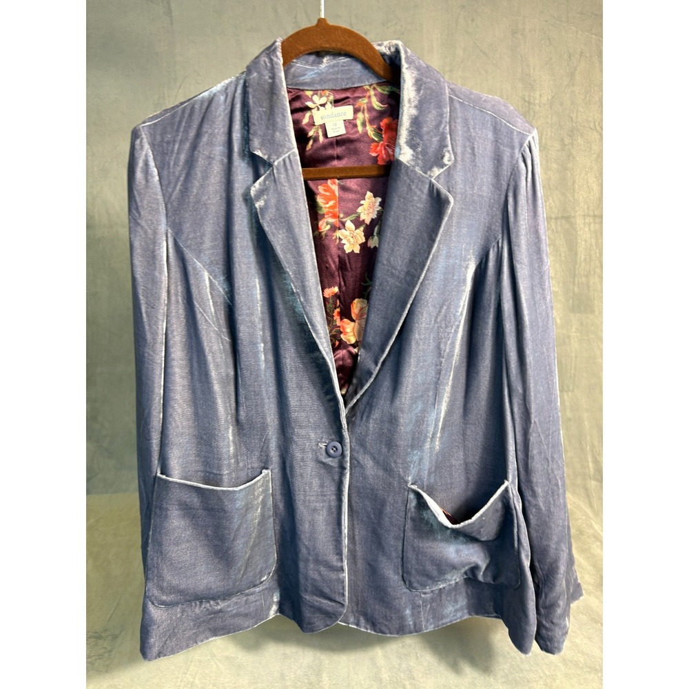 Sundance Blazer Sofia Boyfriend Velvet Grey Silk Blend Floral Lining Shimmers 12
